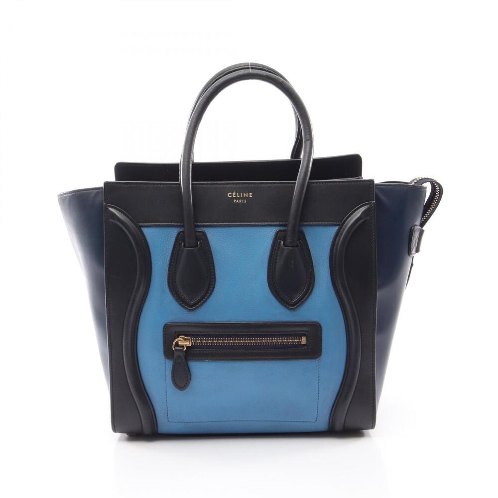 Celine Luggage Tote Shopper Tote Bag Leather Black Navy Blue